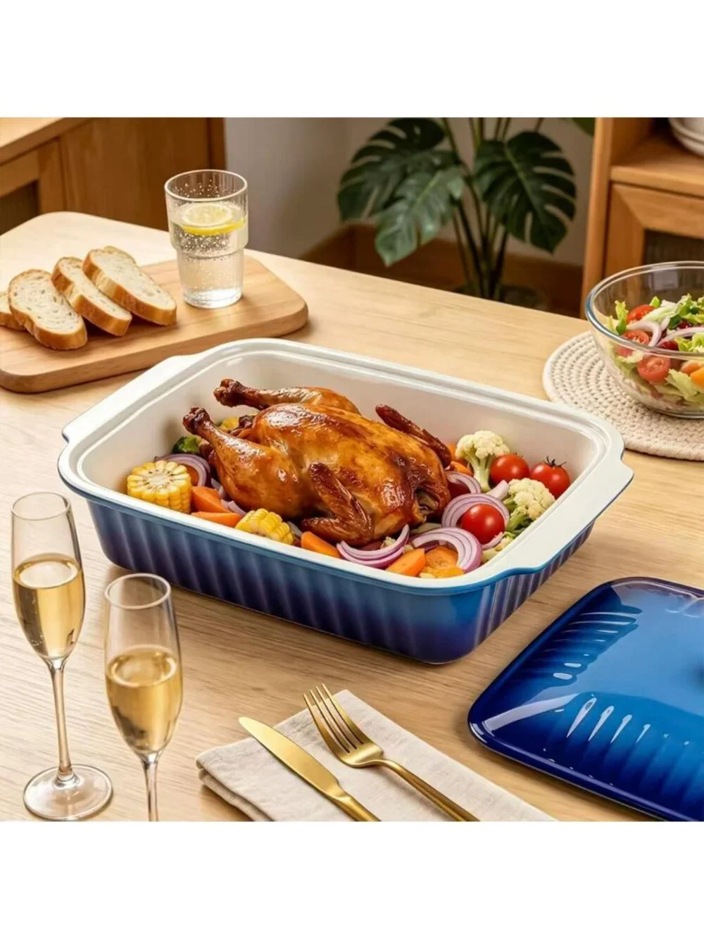 Large 5.5 Quart Ceramic Baking Dish with Lid, 13.5x9 Lasagna Pan, Microwave